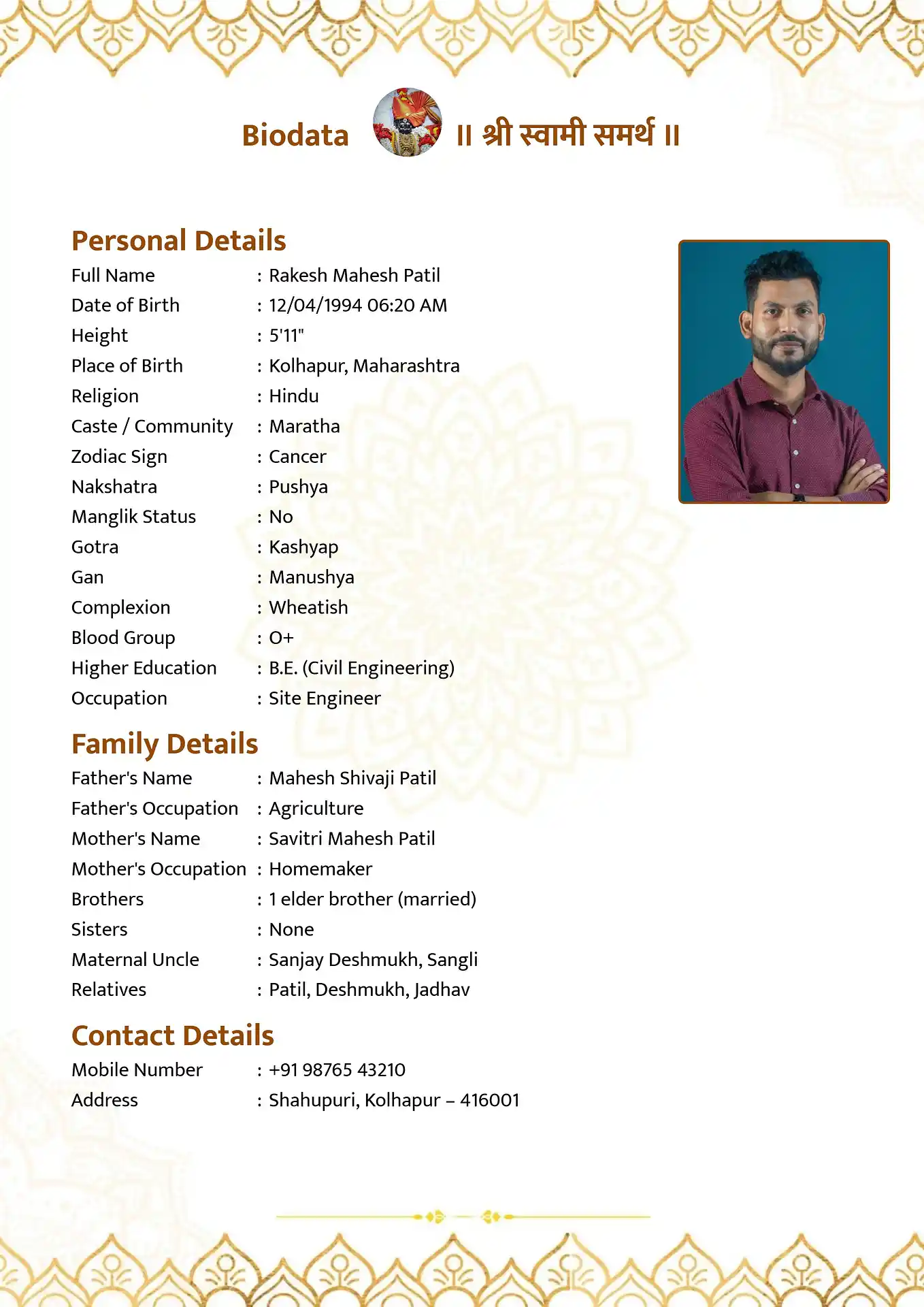 Classic 2 biodata template