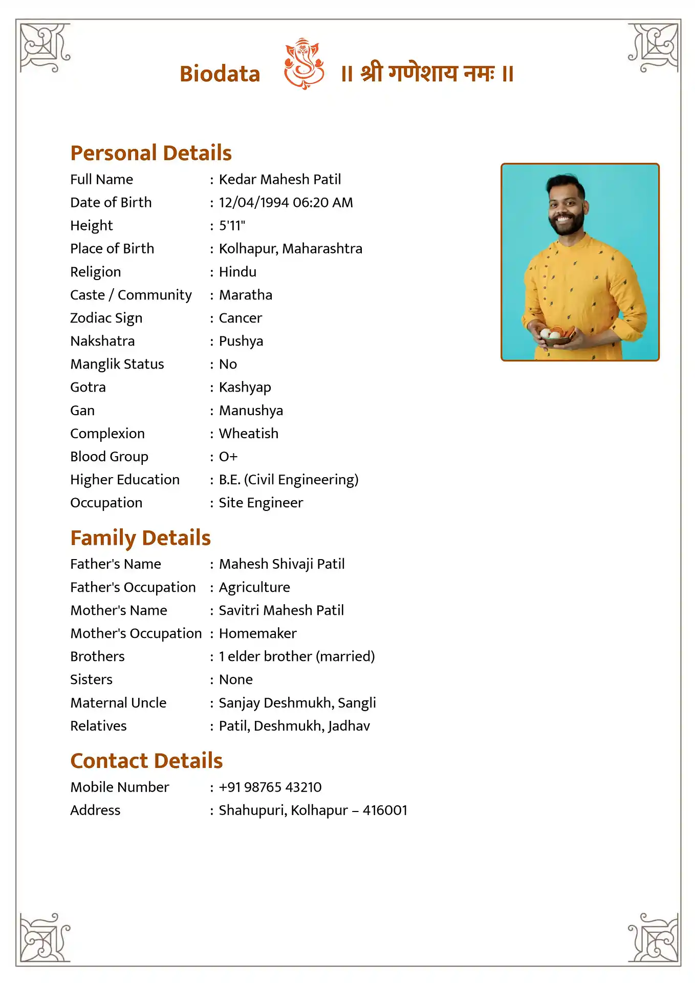 Classic 4 biodata template