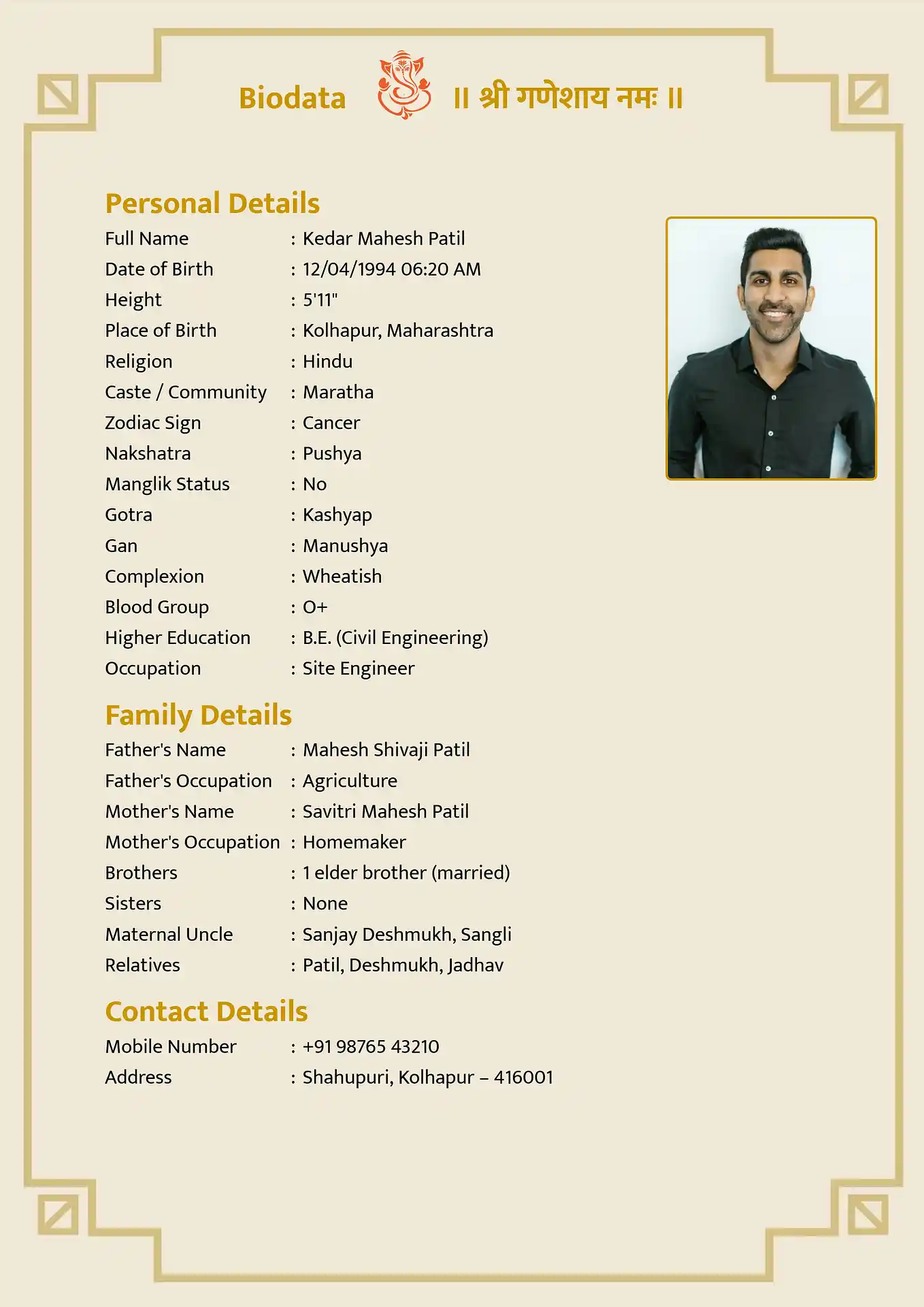Classic 6 biodata template